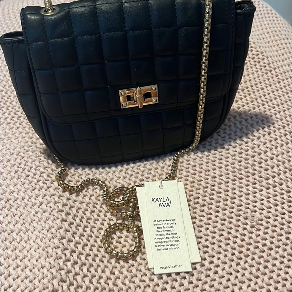 Kayla + Ava Black Quilted Crossbody Bag